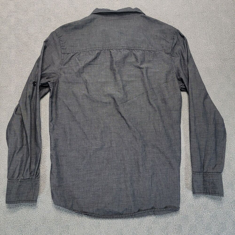 Straight Faded Mens M Shirt Button Up Roll Up Long Sleeve Snap Pockets Dark Gray - Picture 4 of 8